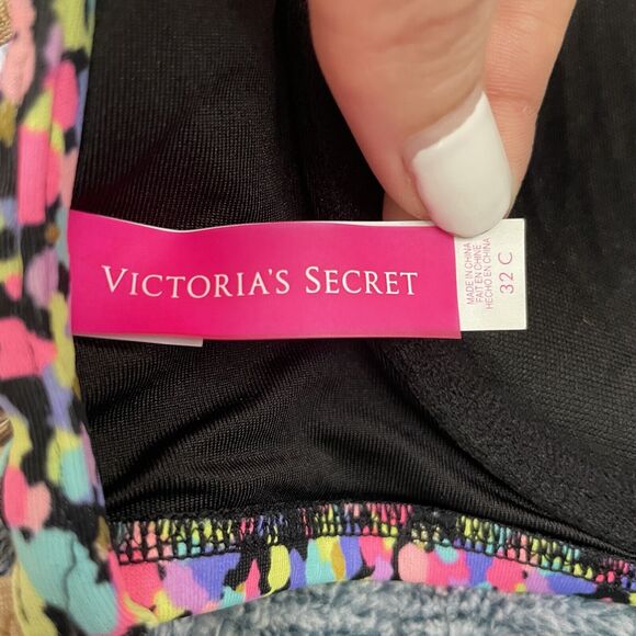 Victoria's Secret Bikini Top 32C Confetti Rainbow Gold Foil Strappy Swim Top - Picture 5 of 7